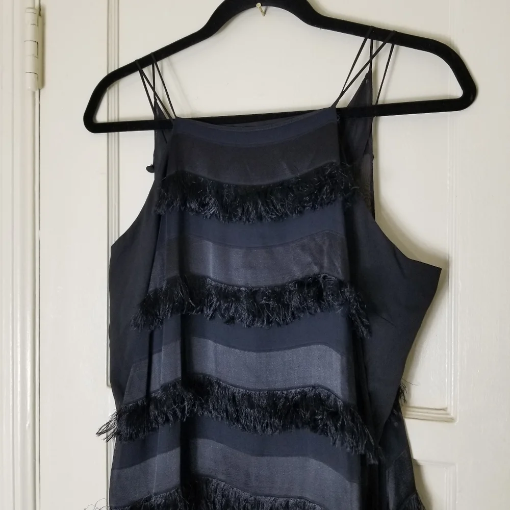 HUNTER BELL black overlay fuzzy stripe sleeveless spaghetti strap maxi dress - Picture 5 of 10